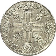 ¼ Ecu with 8 Ls - Louis XIV 1st type, France, 1691-1693 reverse image