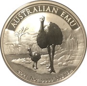 1 Dollar - Elizabeth II 6th Portrait - Emu - Silver Bullion Coin, Australia, 2021 reverse image