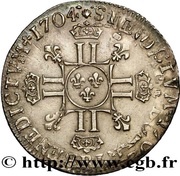 ¼ Ecu with 8 Ls - Louis XIV 2nd type, France, 1704-1709 reverse image