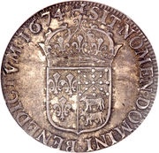 ½ Ecu of Bearn with juvenile bust - Louis XIV, France, 1667-1680 reverse image