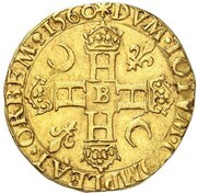 Double Henri d'or - Henry II, France, 1550-1560 reverse image