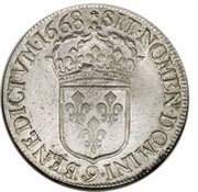 Ecu with juvenile bust - Louis XIV 2nd mark, France, 1664-1676 reverse image