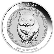 1 Dollar - Elizabeth II 6th Portrait - Wombat - Silver Bullion Coin, Australia, 2021 reverse image
