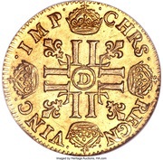 Gold Louis with bare head - Louis XIV large head, France, 1668-1683 reverse image