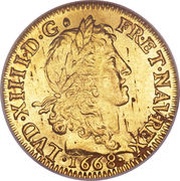 Gold Louis with wig and eight Ls - Louis XIV obverse image