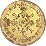 Gold Louis with four Ls - Louis XIV, France, 1693-1700 reverse image