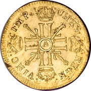 Gold Louis with 8 Ls and insignia - Louis XIV, France, 1700-1703 reverse image