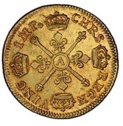 Gold Louis with insignia - Louis XIV, France, 1704-1709 reverse image