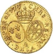 Gold Louis with old face - Louis XV, France, 1774 reverse image