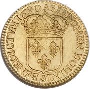 Double Gold Louis with shield - Louis XIV, France, 1690 reverse image