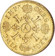 Double Gold Louis with four Ls - Louis XIV, France, 1693-1695 reverse image