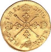 Double Gold Louis with insignia - Louis XIV, France, 1704-1709 reverse image