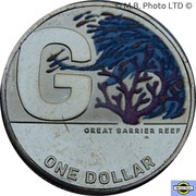 1 Dollar - Elizabeth II 6th Portrait - The Great Aussie Coin Hunt 2 - Letter G; Coloured, Australia, 2021 reverse image