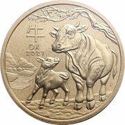 1 Dollar - Elizabeth II 6th Portrait - Year of the Ox, Australia, 2021 reverse image