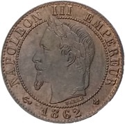 1 Centime - Napoleon III head with wreath obverse image
