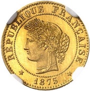 1 Centime Cérès Gold pattern 1875 obverse image