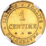 1 Centime Cérès Gold pattern 1875, France, 1875 reverse image