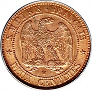 2 Centimes - Napoleon III, France, 1853-1857 reverse image