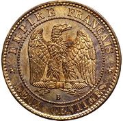 2 Centimes - Napoleon III Reverse Trial, France, 1855 reverse image