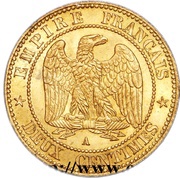 2 Centimes - Napoleon III laureate, provisional bust, France, 1861 reverse image