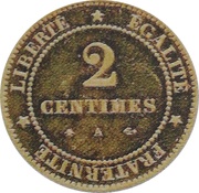 2 centimes Cérès Epreuve en or, France, 1877 reverse image