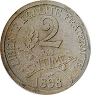 2 Centimes Epreuve en argent sur flan mat, France, 1898 reverse image