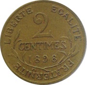 2 Centimes Piéfort en bronze doré, France, 1898 reverse image