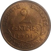 2 Centimes, France, 1898-1920 reverse image