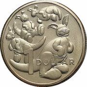 1 Dollar - Elizabeth II 6th Portrait - Four Plush Kangaroos, Australia, 2021-2023 reverse image