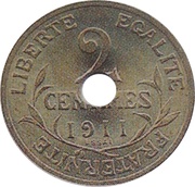 2 Centimes Essai perforé en laiton reverse image
