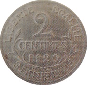 2 centimes Daniel-Dupuis Epreuve en maillechort, France, 1920 reverse image