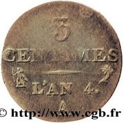 3 Centimes, France, 1795-1796 reverse image