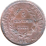 3 Centimes - Napoléon II Essai, France, 1816 reverse image