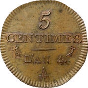 5 Centimes reverse image