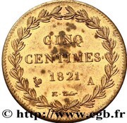 5 Centimes - Louis XVIII Essai, France, 1821 reverse image
