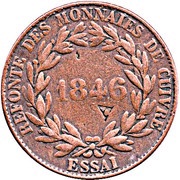 5 Centimes - Louis Philippe I pattern of Barre with modul of 5 centimes, France, 1846 reverse image
