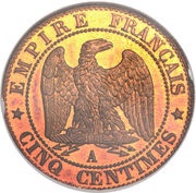 5 Centimes - Napoleon III, France, 1853-1857 reverse image