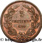 5 centimes Essai en bronze sans légende, France, 1870 reverse image