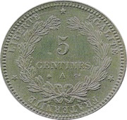 5 Centimes Epreuve en maillechort de Oudiné reverse image