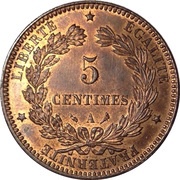 5 Centimes, France, 1871-1898 reverse image