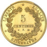 5 Centimes Epreuve en or de Oudiné reverse image