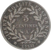 5 Centimes Essai en maillechort de Merley, typeI, France, 1881 reverse image