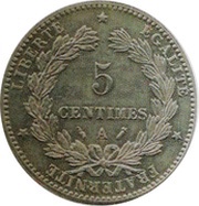 5 centimes Cérès Epreuve en maillechort de Oudiné, France, 1883 reverse image