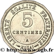 5 Centimes Essai en maillechort de Merley, type II, France, 1887 reverse image
