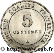5 Centimes Essai en maillechort de Merley, type II à 24 pans, France, 1887 reverse image