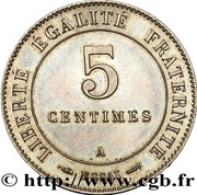 5 Centimes Essai en maillechort de Merley, type II à flan rond, France, 1887 reverse image