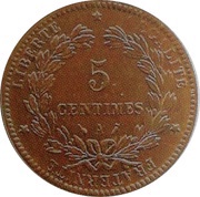 5 Centimes Piéfort en bronze de Oudiné, France, 1888 reverse image
