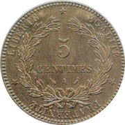 5 Centimes Epreuve technique en bronze de Oudiné, France, 1896 reverse image