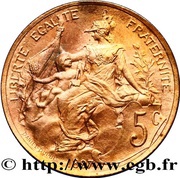 5 centimes Daniel-Dupuis Pré-série en bronze sur flan brillant, France, 1897 reverse image