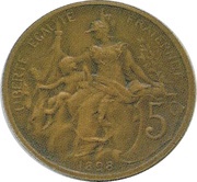 5 centimes Daniel-Dupuis Piéfort en bronze sur flan mat, France, 1898 reverse image